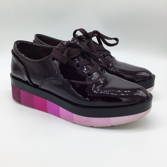 Zara Platform Loafers Burgandy with ombré pink soles 39